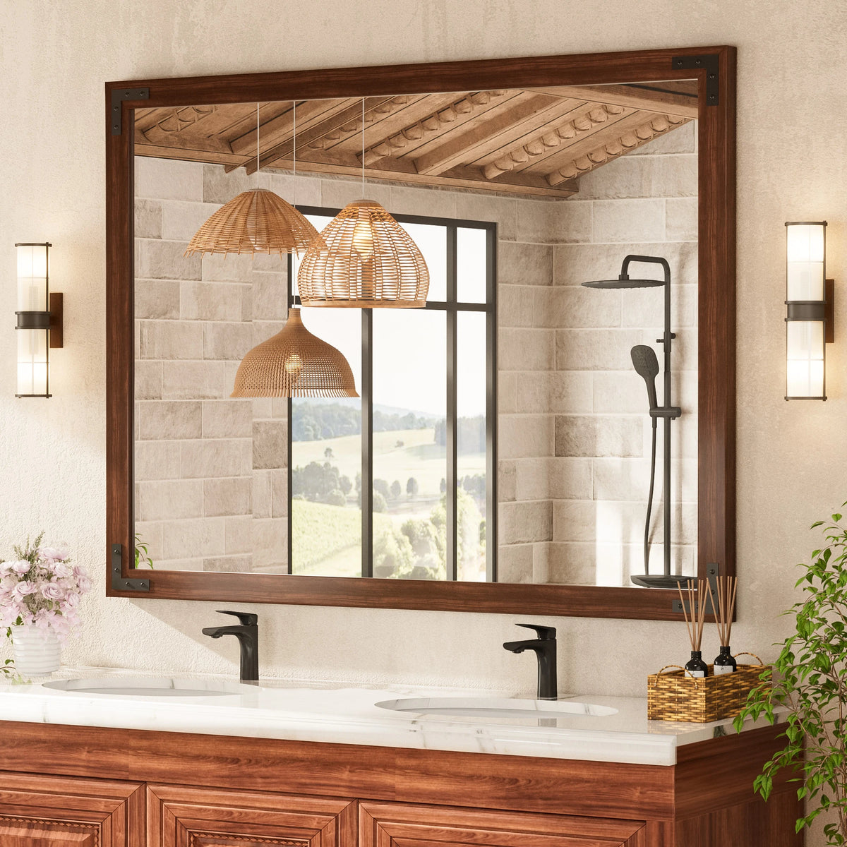 Farmhouse Wood Framed Bathroom Mirrors