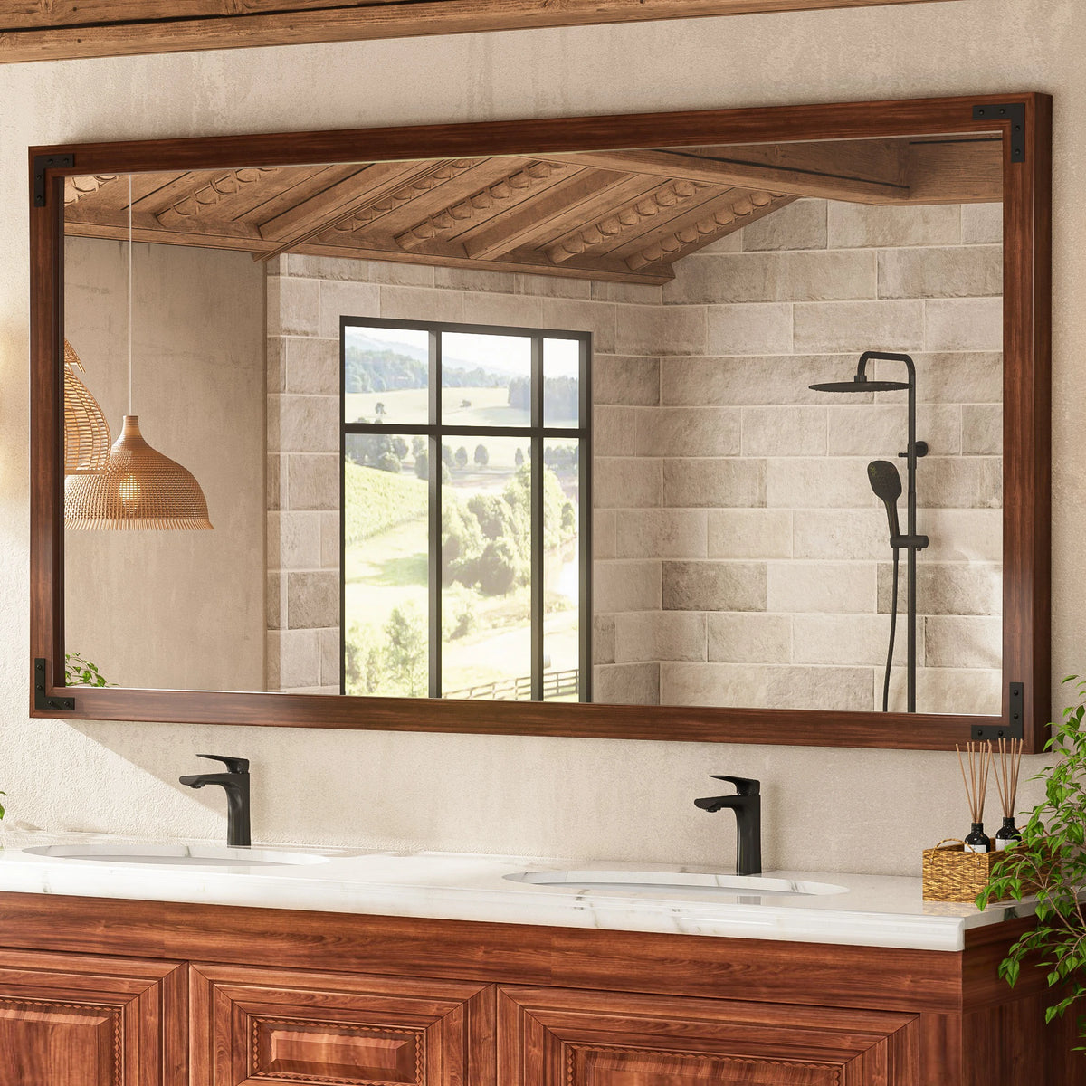 Farmhouse Wood Framed Bathroom Mirrors