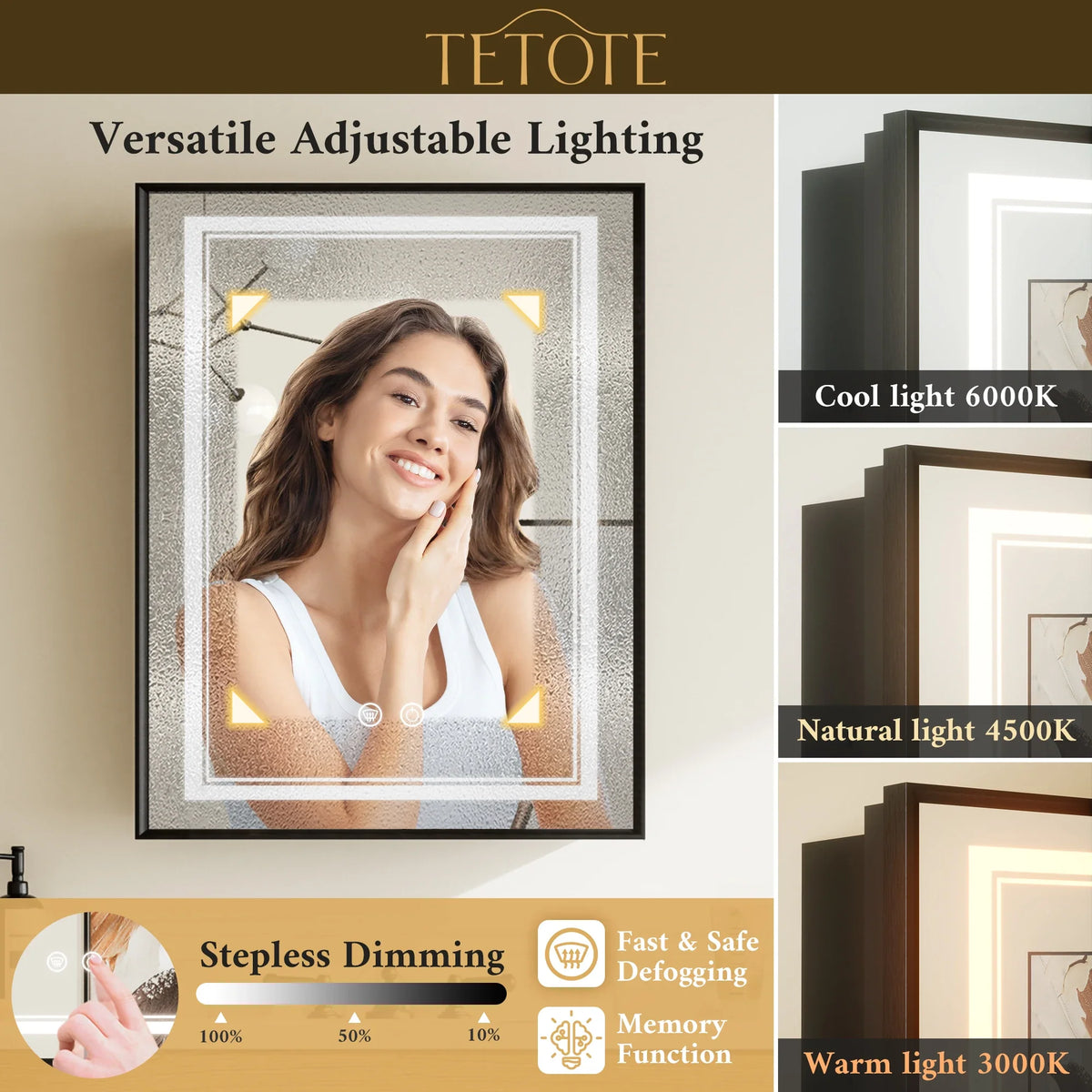 Best LED Medicine Cabinet with 3 Color Temperature, Dimming & Smart Memory