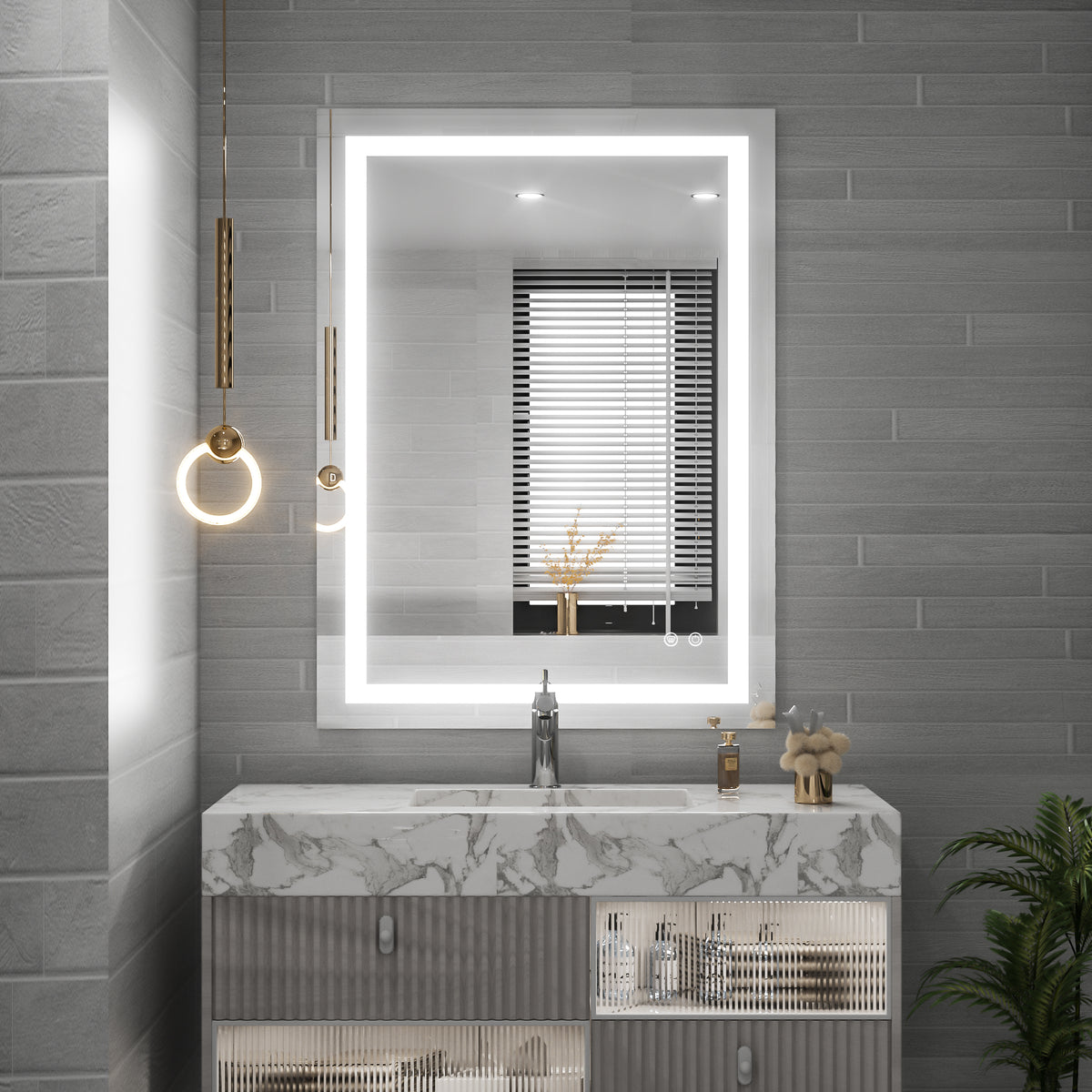 TETOTE 36 x 24 LED Bathroom Mirror LED Mirror Bathroom Decor Vanity Makeup Mirror Dimmable Anti-Fog Wall Mounted Bathroom Mirror with Lights