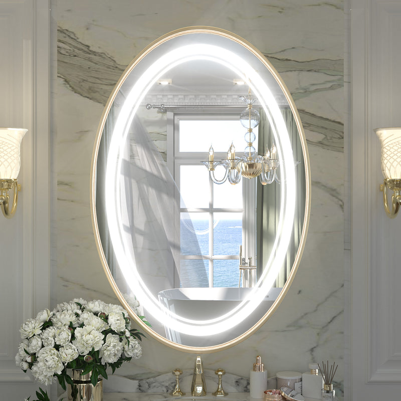 TETOTE 3-Color Oval Frontlit LED Bathroom Mirror