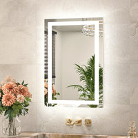 |16x24 inch LED bathroom mirror with anti-fog, dimmable backlit and front lit 3-color light for wall vanity.