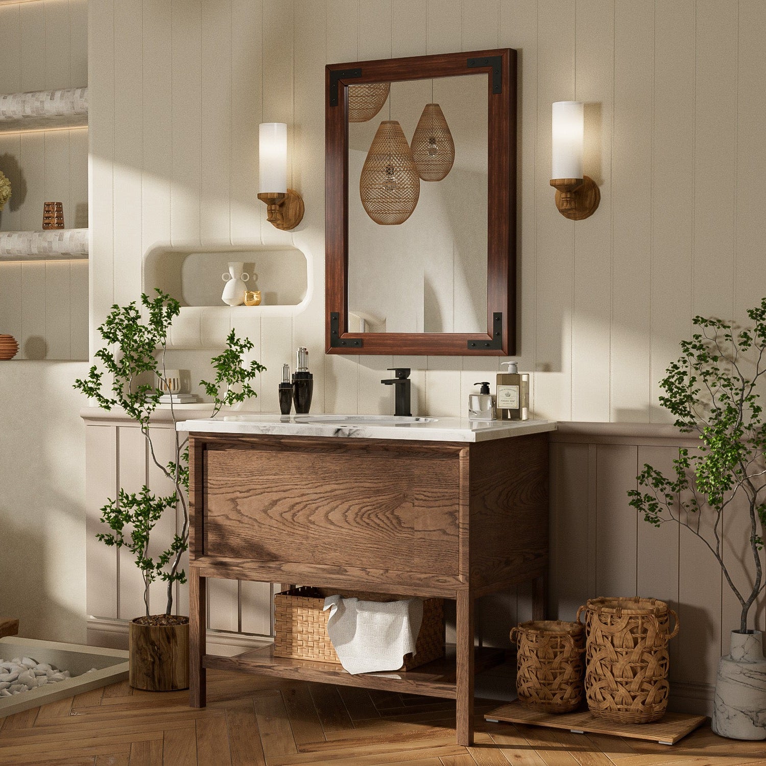 Farmhouse Wood Framed Bathroom Mirror