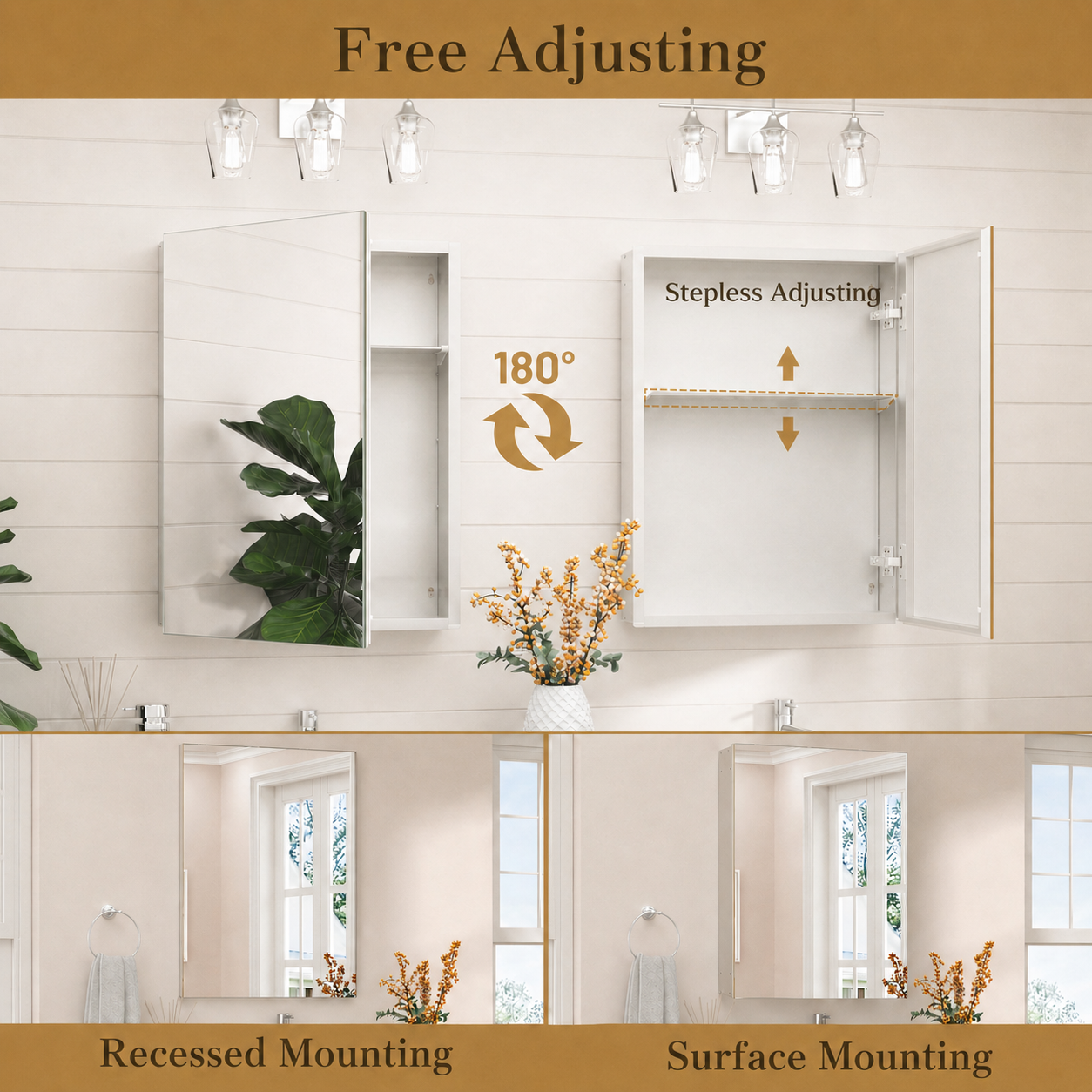 Tetote Rectangular Medicine Cabinet – Assembly Required, Soft-Close, Adjustable Shelves