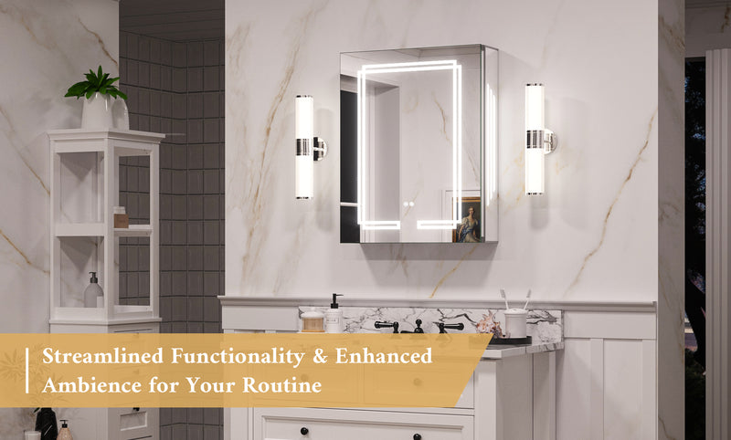 TETOTE Medicine Cabinet Bathroom LED Mirror 3 Colors Stepless Dimming Anti-Fog Memory Funtion Surface Wall Mounted Medicine Cabinets