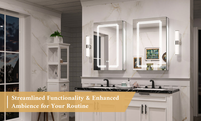 TETOTE Medicine Cabinet Bathroom LED Mirror 3 Colors Stepless Dimming Anti-Fog Memory Funtion Surface Wall Mounted Medicine Cabinets