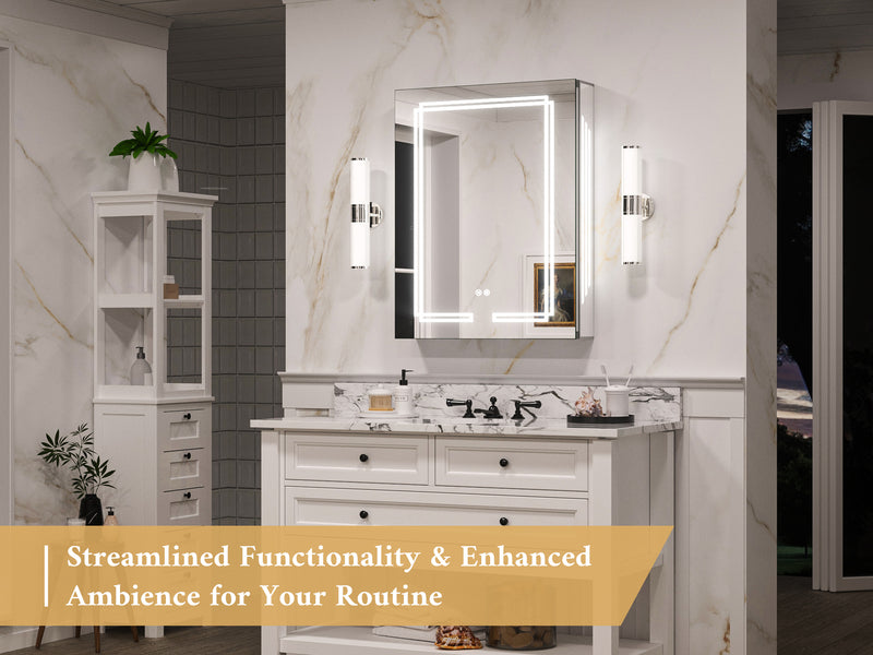 TETOTE Medicine Cabinet Bathroom LED Mirror 3 Colors Stepless Dimming Anti-Fog Memory Funtion Surface Wall Mounted Medicine Cabinets