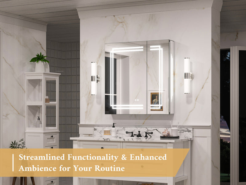 TETOTE Medicine Cabinet Bathroom LED Mirror 3 Colors Stepless Dimming Anti-Fog Memory Funtion Surface Wall Mounted Medicine Cabinets