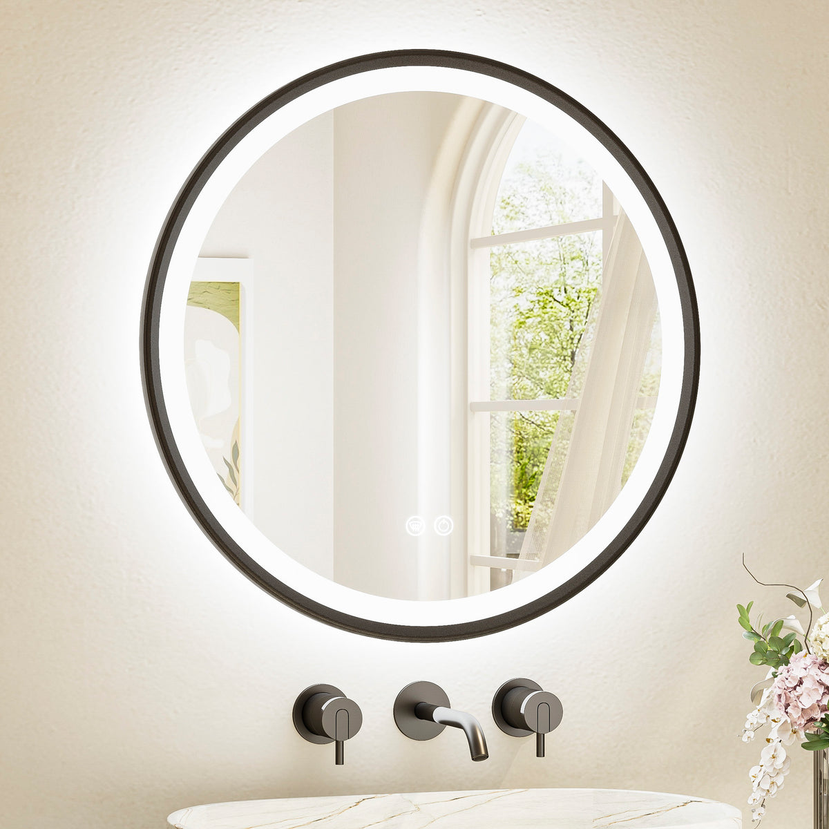 LED Round Bathroom Mirror Metal Framed