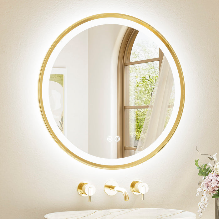 Round TETOTE LED bathroom mirror with adjustable lighting