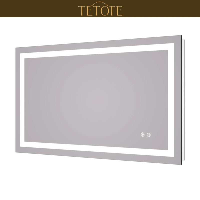 |24x40 inch LED bathroom mirror featuring shatterproof tempered glass, smart touch controls, and high-brightness anti-fog technology.