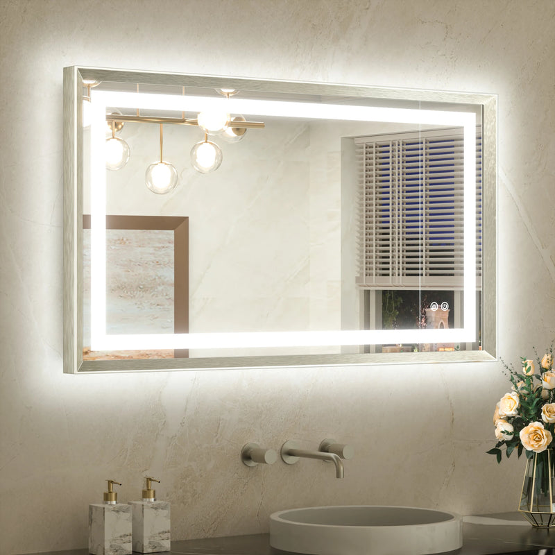 Metal Framed Front & Back LED Mirror, Anti-Fog & Dimmable Touch Controls