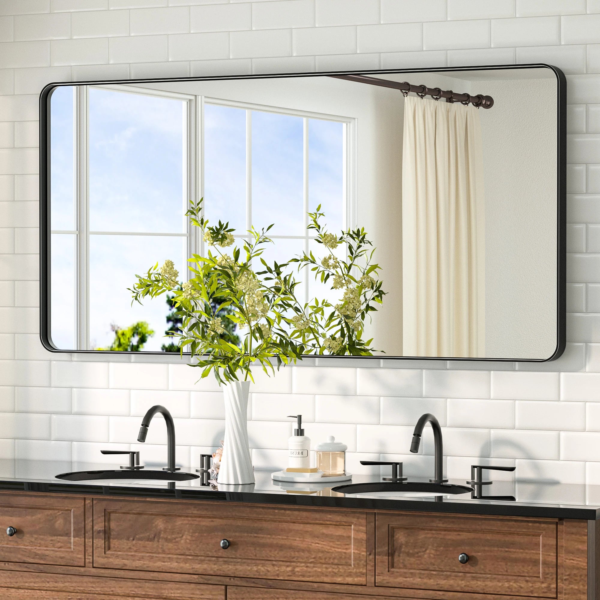 Tetote Rectangular Metal Frame Bathroom Mirror in Matte Black