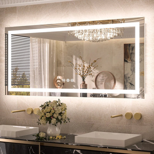 Bathroom Vanity Mirror with Dual LED Lights, 36 inch wide, square corner