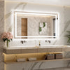 |24x48 inch LED bathroom mirror, backlit and front lit vanity light with anti-fog defogger, dimmable brightness, and 3 color temperatures.
