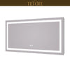 |24x48 inch LED bathroom mirror featuring shatterproof tempered glass, smart touch controls, and high-brightness anti-fog technology.