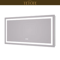 |24x48 inch LED bathroom mirror featuring shatterproof tempered glass, smart touch controls, and high-brightness anti-fog technology.