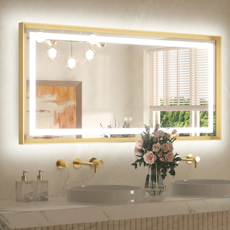Framed Bathroom Mirror with Lights, gold