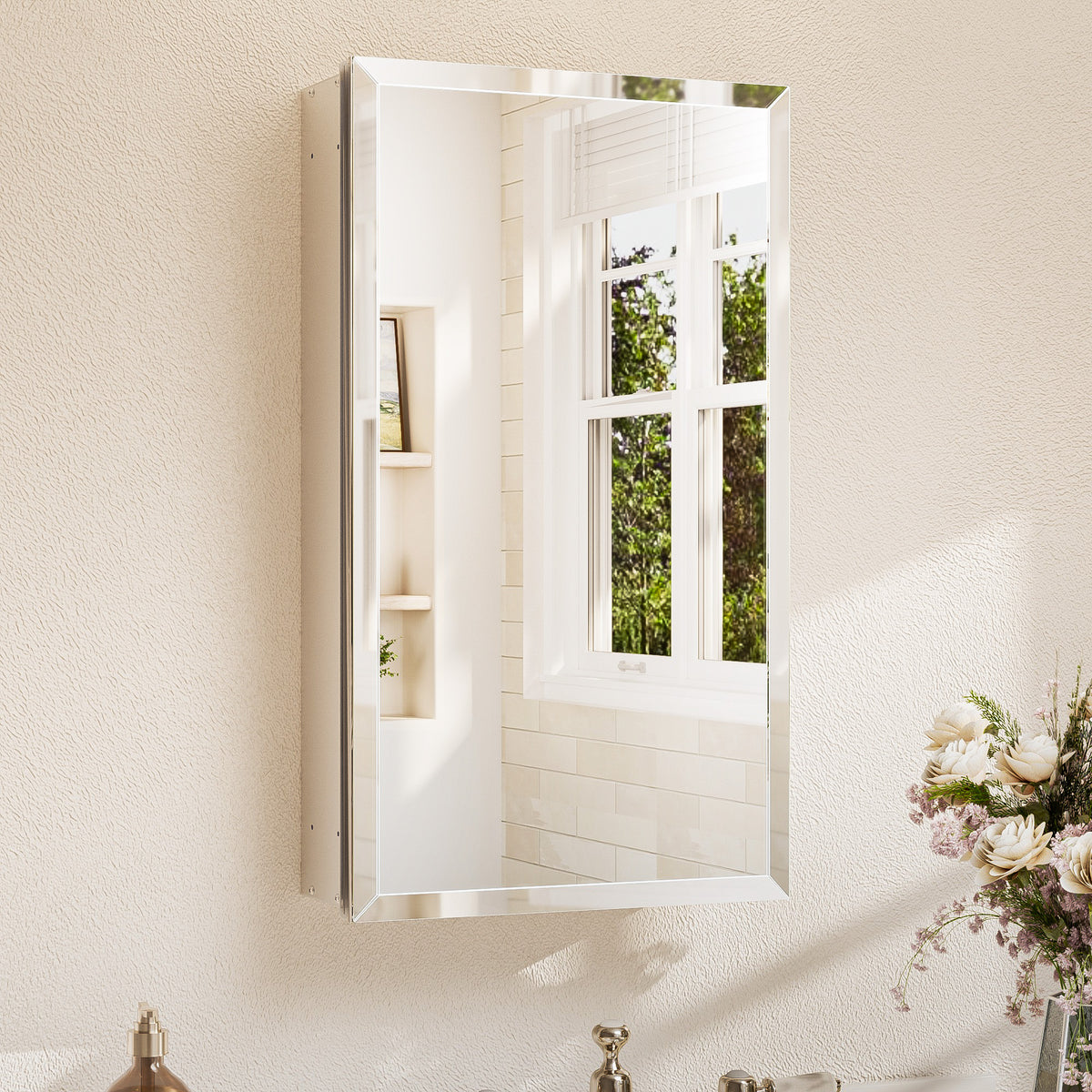 Medicine Cabinet with Beveled Mirror, 26x15 size