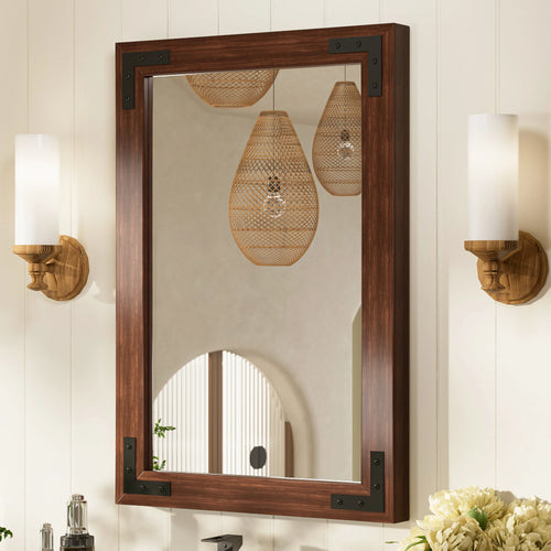 Farmhouse Wood Framed Mirror 26x18 bronze walnut