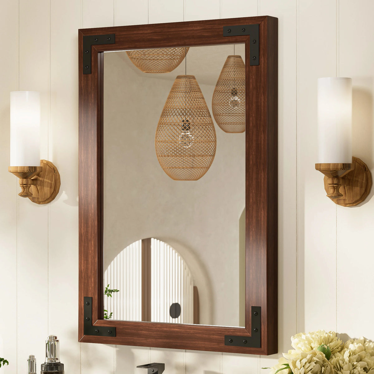 Rustic Wood Framed Bathroom Vanity Mirrors