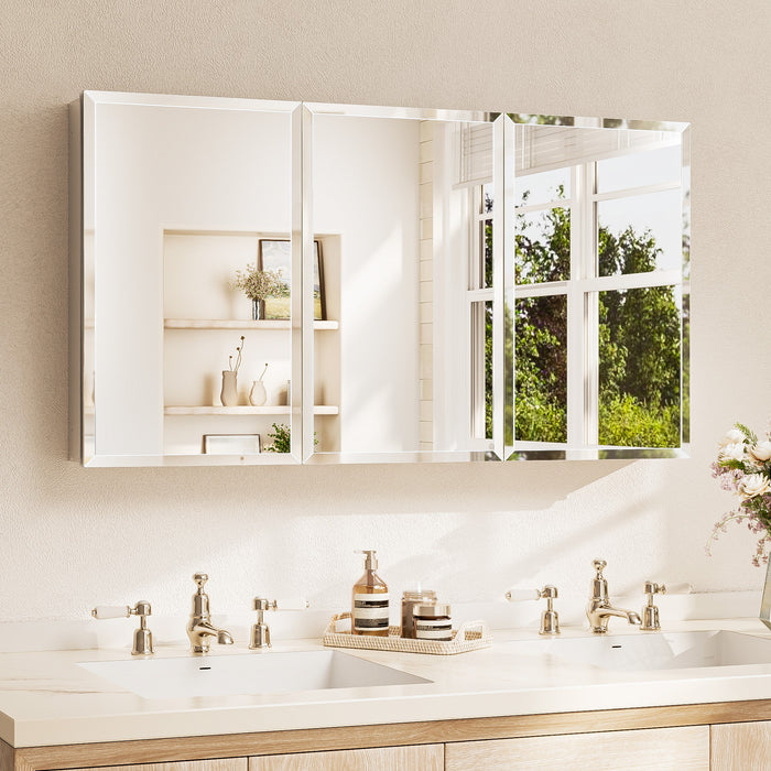 TETOTE Medicine Cabinet with Beveled Mirror in silver