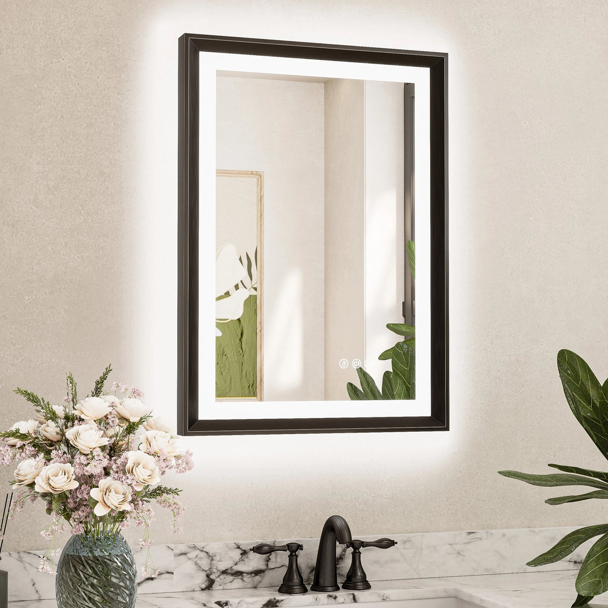 Dual-Lit Framed LED Bathroom Mirror