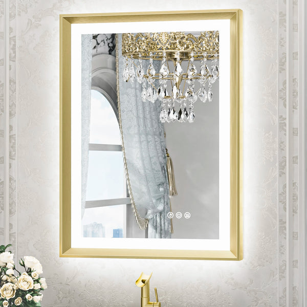 Dual-Lit Framed LED Mirror - Gold