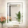 |28x20 inch LED bathroom mirror with anti-fog, dimmable backlit and front lit 3-color light for wall vanity.