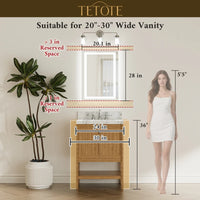 |28x20 inch LED bathroom mirror dimensions, a rectangular wall-mounted light perfect for standard single vanities.