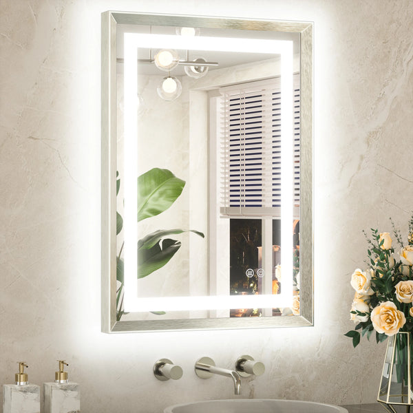 Framed Mirror with Lights - Brushed Nickel