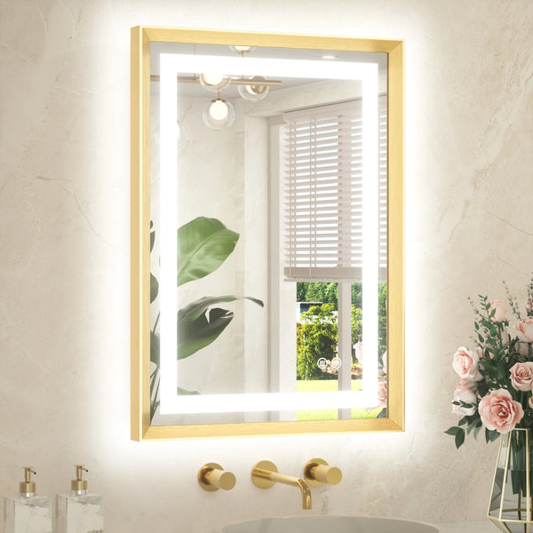 Framed Bathroom Mirror with Lights - Gold