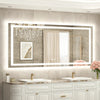 |28x60 inch LED bathroom mirror with anti-fog, dimmable backlit and front lit 3-color light for wall vanity.