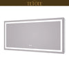 |28x60 inch LED bathroom mirror featuring shatterproof tempered glass, smart touch controls, and high-brightness anti-fog technology.