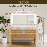 |28x60 inch LED bathroom mirror dimensions, designed for large bathrooms, double vanities, and luxury lighting coverage