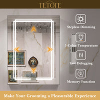 TETOTE Medicine Cabinet Bathroom LED Mirror 3 Colors Stepless Dimming Anti-Fog Memory Funtion Surface Wall Mounted Medicine Cabinets