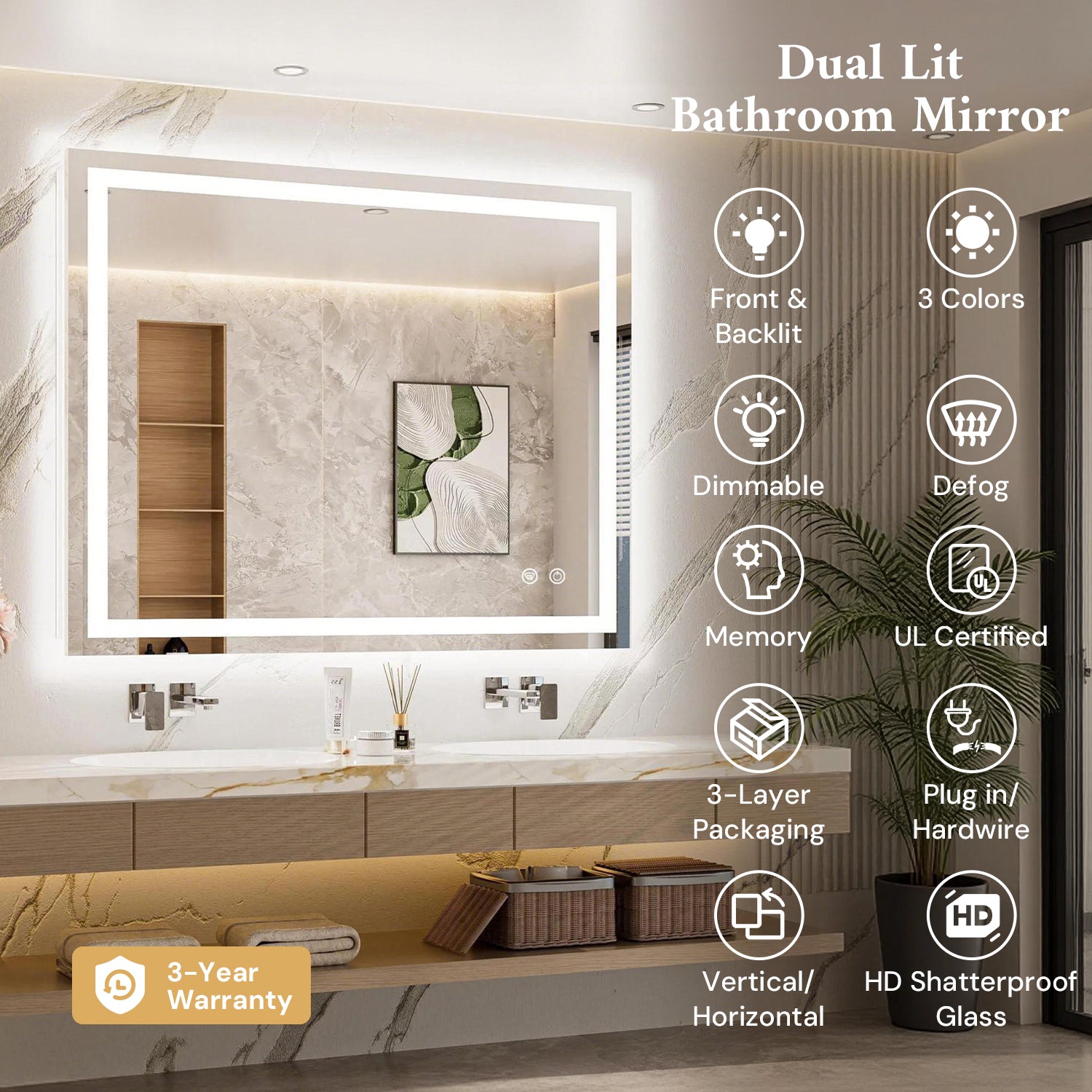 LED Bathroom Mirror Frontlit and Backlit