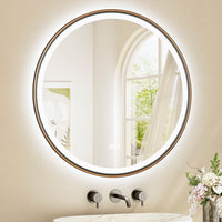 Tetote Round Aluminum Framed Front & Backlit LED Bathroom Mirror – 3-Color Dimmable, Anti-Fog, Tempered Glass