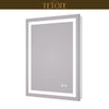 |30x24 inch LED bathroom mirror featuring shatterproof tempered glass, smart touch controls, and high-brightness anti-fog technology.
