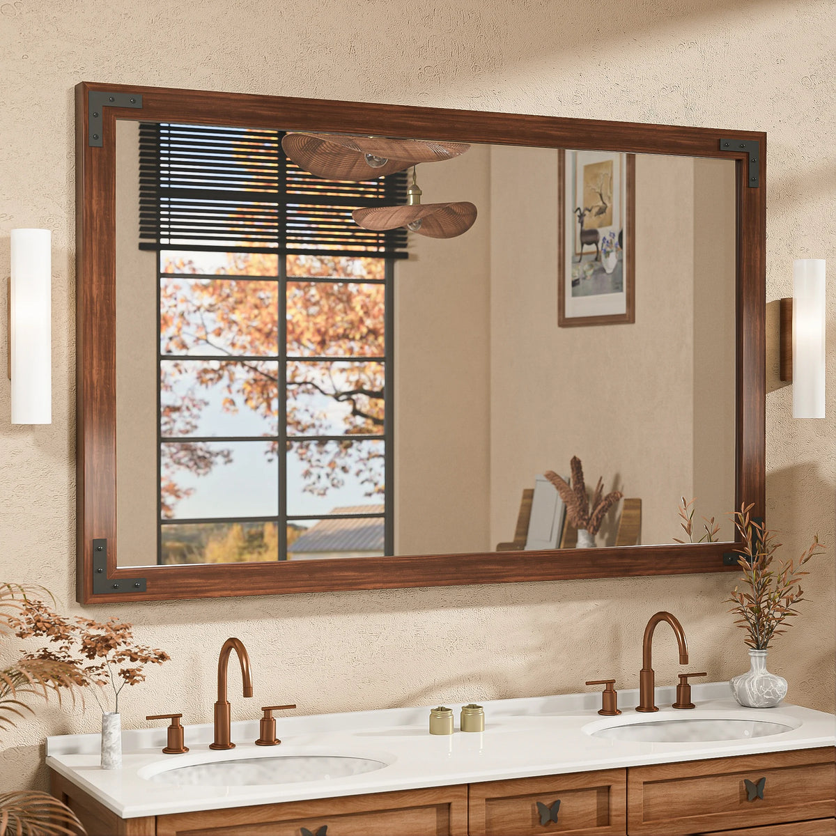 Farmhouse Wood Framed Bathroom Mirror