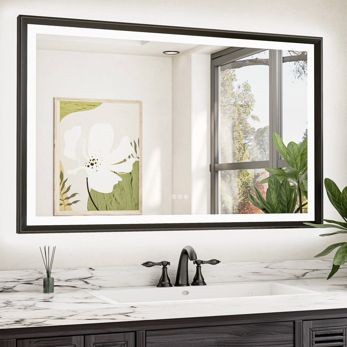 Dual-Lit Beveled Framed LED Mirror, 30x48, black