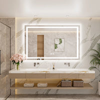 |30x48 inch LED bathroom mirror, backlit and front lit vanity light with anti-fog defogger, dimmable brightness, and 3 color temperatures.