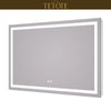 |30x48 inch LED bathroom mirror featuring shatterproof tempered glass, smart touch controls, and high-brightness anti-fog technology.