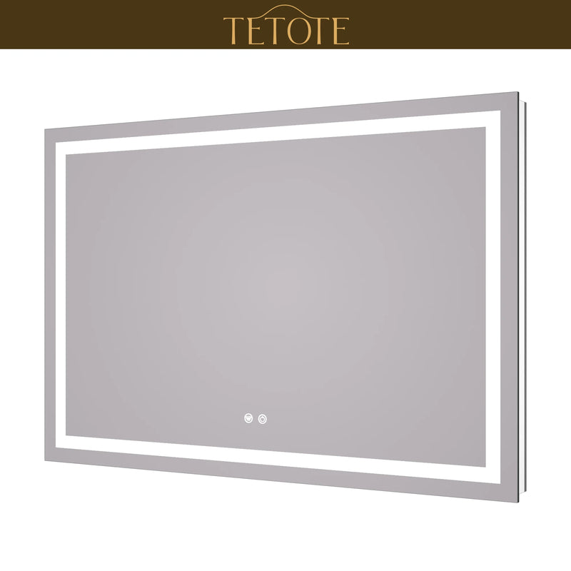 |30x48 inch LED bathroom mirror featuring shatterproof tempered glass, smart touch controls, and high-brightness anti-fog technology.