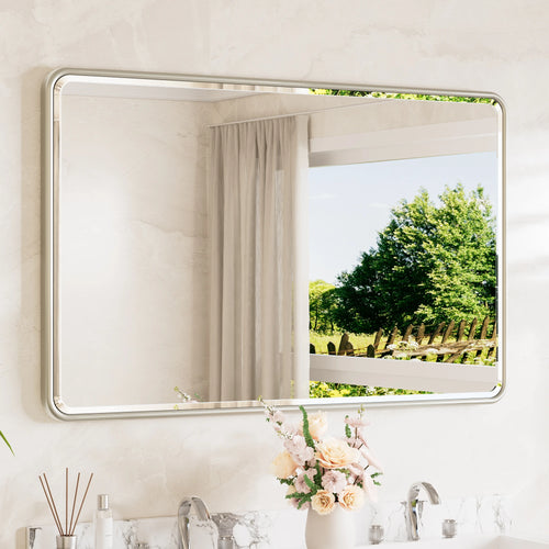 Beveled Edge Bathroom Mirror, 36-42 inch wide, brushed nickel