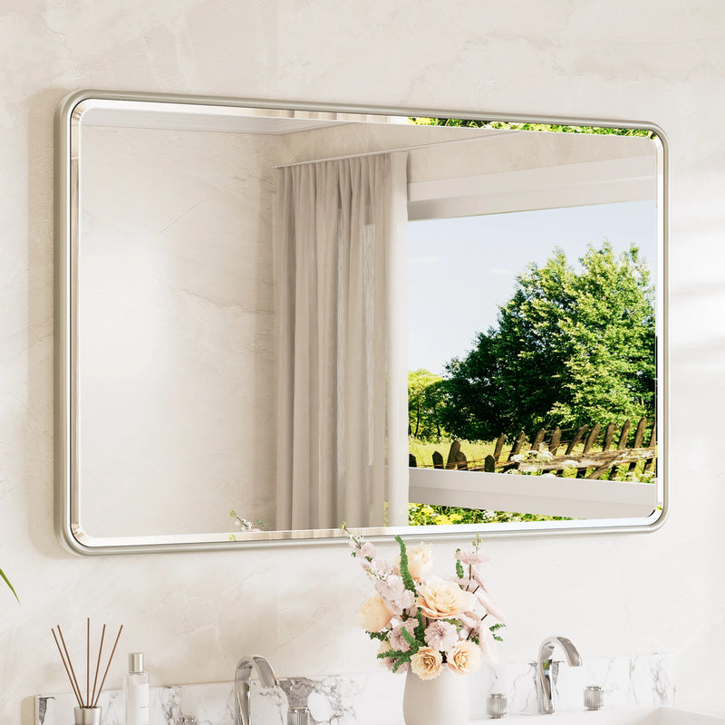 Beveled Framed Bathroom Mirror, 30x48, silver
