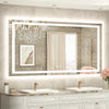 |30x55 inch LED bathroom mirror with anti-fog, dimmable backlit and front lit 3-color light for wall vanity.
