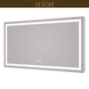 |30x55 inch LED bathroom mirror featuring shatterproof tempered glass, smart touch controls, and high-brightness anti-fog technology.