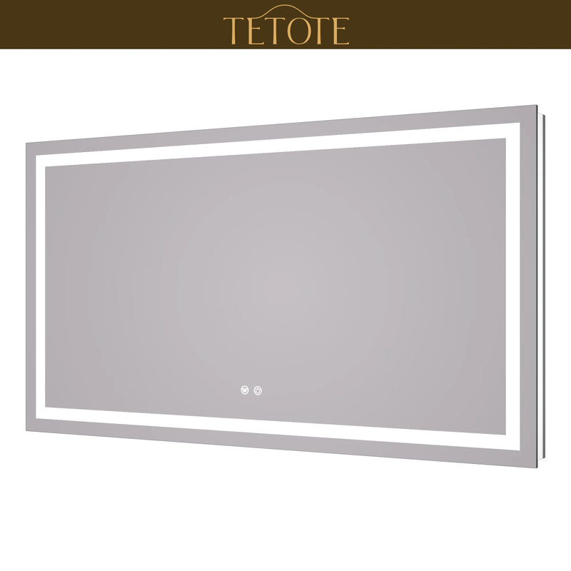 |30x55 inch LED bathroom mirror featuring shatterproof tempered glass, smart touch controls, and high-brightness anti-fog technology.