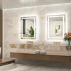 |32x24 inch LED bathroom mirror, backlit and front lit vanity light with anti-fog defogger, dimmable brightness, and 3 color temperatures.